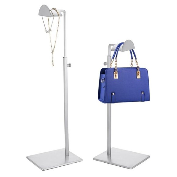 NEW Set of 2 Silver Adjustable Stainless Steel Purse/Bag Display Stands - Picture 2 of 6